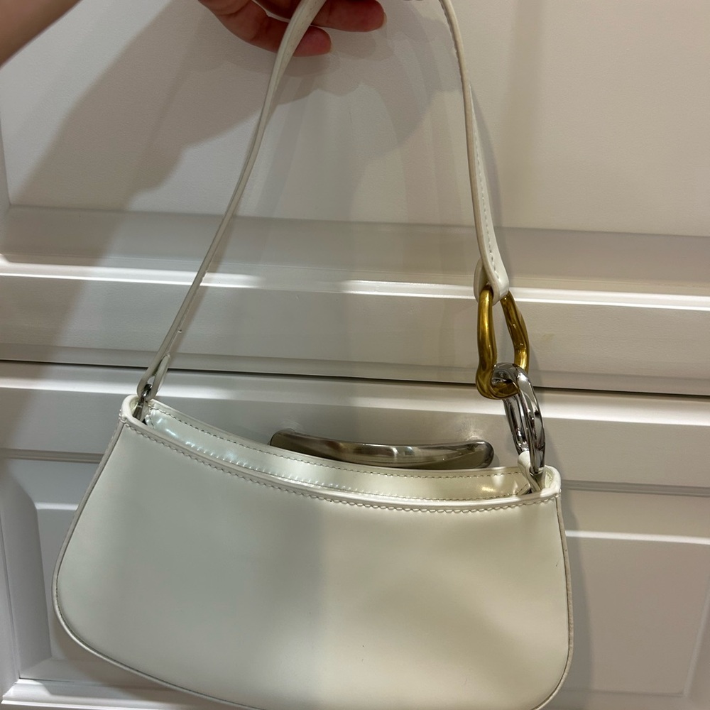 Staud Ollie Shoulder Bag White Handbag with Gold Accents - Picture 2 of 5